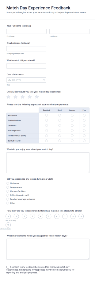 Match Day Experience Feedback Form Template