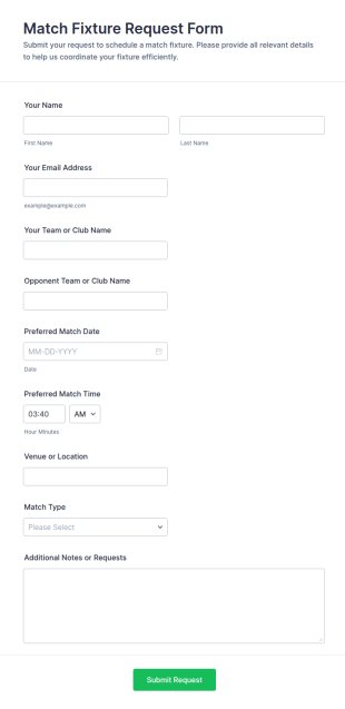 Match Fixture Request Form Template