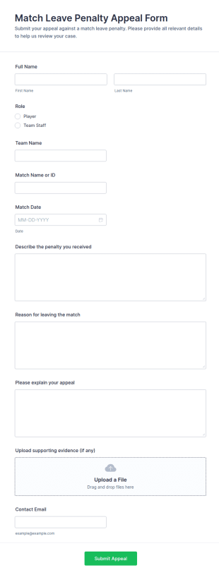 Match Leave Penalty Appeal Form Template