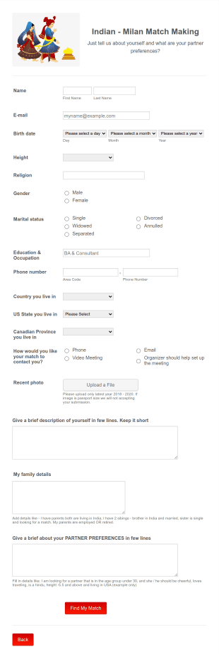 Matchmaking Form Template