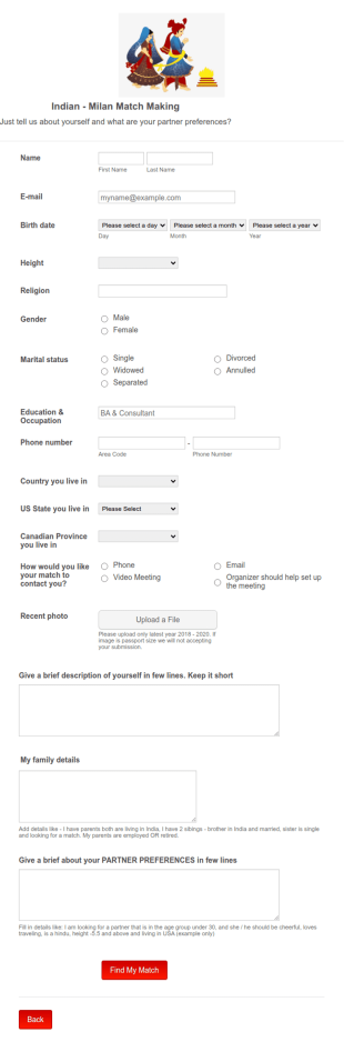 Matchmaking Form Template