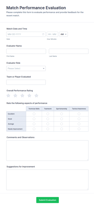 Match Performance Evaluation Form Template