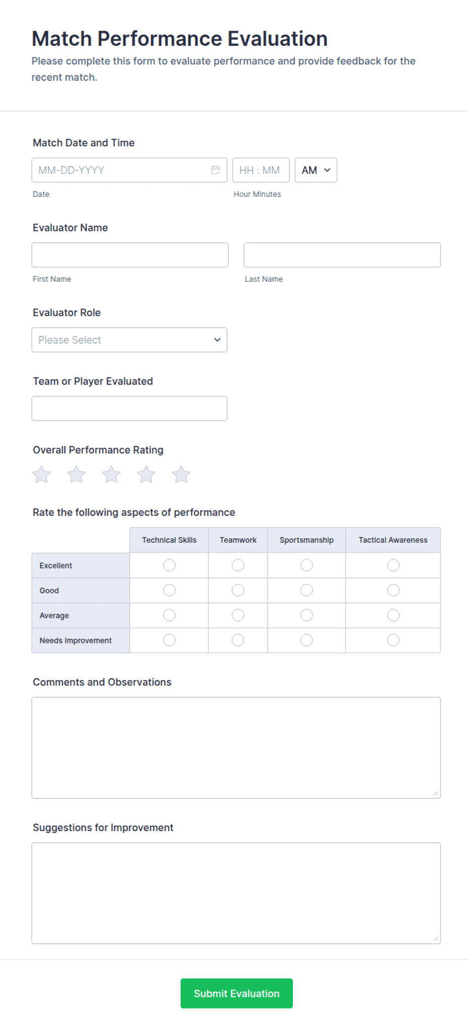 Matcf Form Match Performance Evaluation Form Template | Jotform