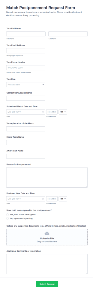 Match Postponement Request Form Template