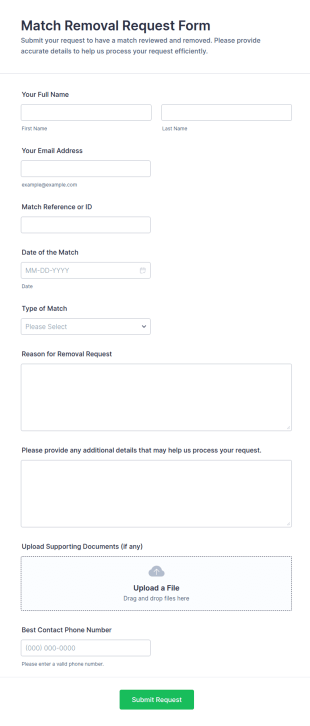 Match Removal Request Form Template