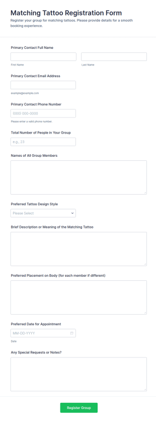 Matching Tattoo Registration Form Template