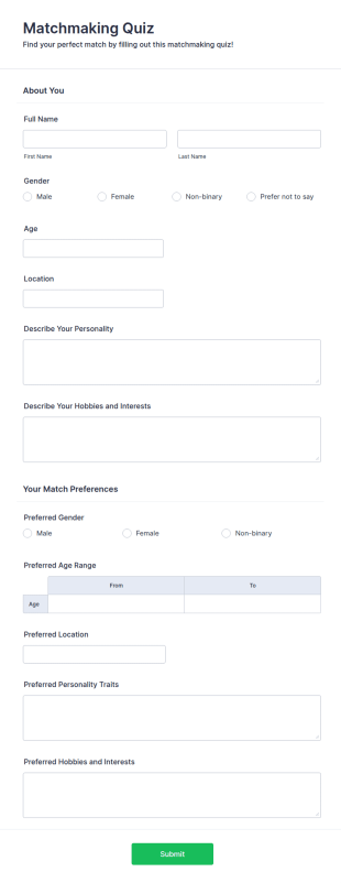 Matchmaking Quiz Form Template