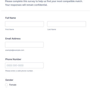 Matchmaking Registration Survey Form Template