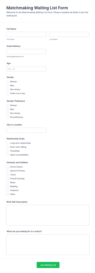 Matchmaking Waiting List Form Template