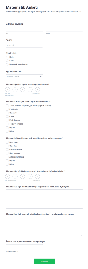 Matematik Anketi Form Şablonu
