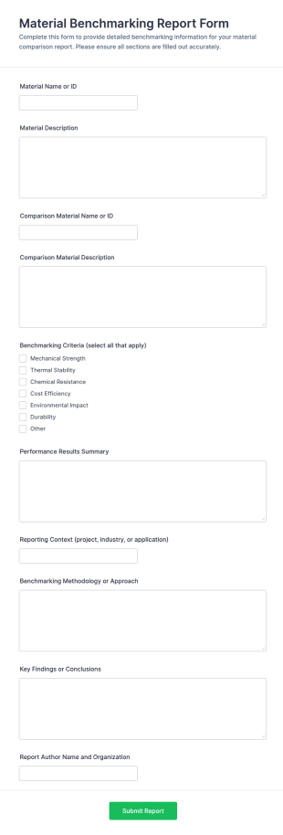 Material Benchmarking Report Form Template
