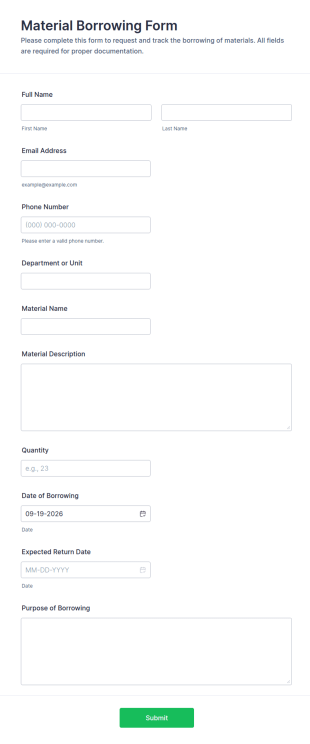 Material Borrowing Form Template