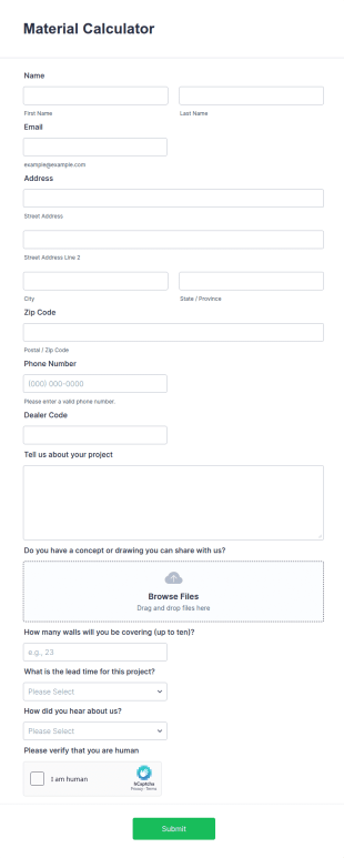 Material Calculator Form Template