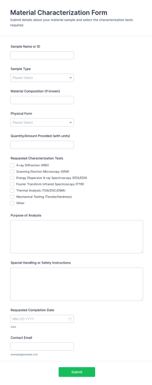 Material Characterization Form Template