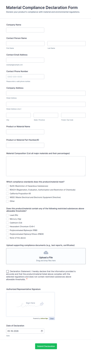 Material Compliance Declaration Form Template