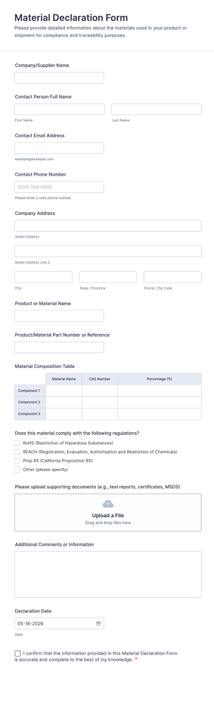 Material Declaration Form Template