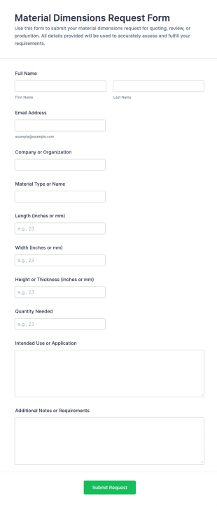 Material Dimensions Request Form Template
