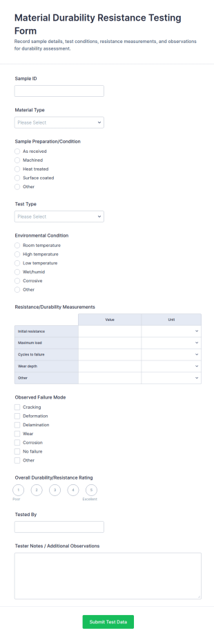 Material Durability Resistance Testing Form Template