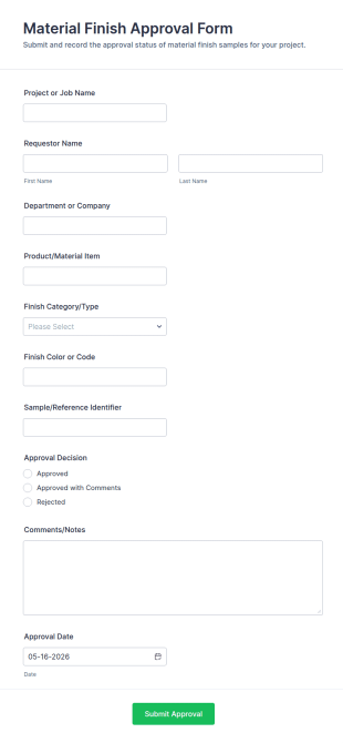 Material Finish Approval Form Template