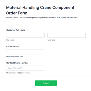 Material Handling Crane Component Order Form Template