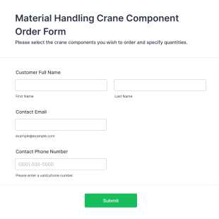 Material Handling Crane Component Order Form Template