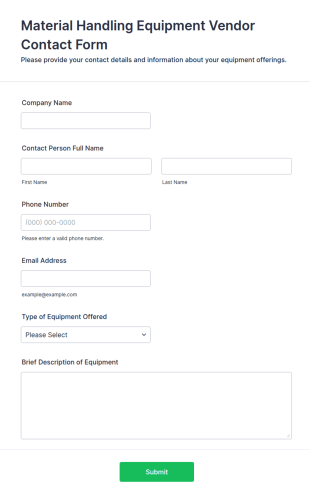 Material Handling Equipment Vendor Contact Form Template