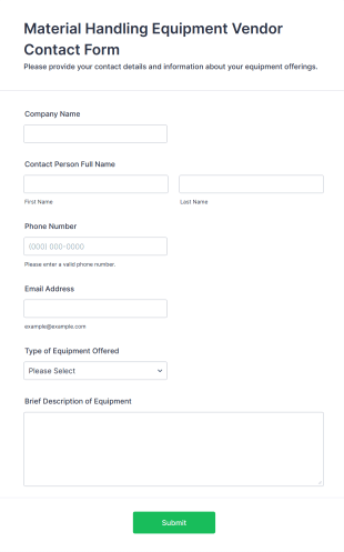 Material Handling Equipment Vendor Contact Form Template