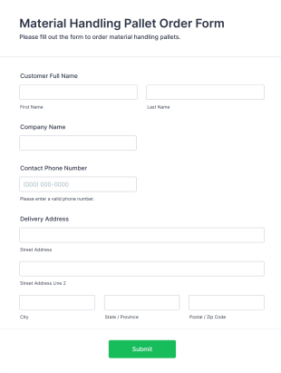 Material Handling Pallet Order Form Template