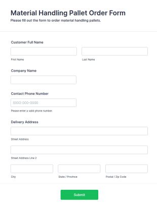 Material Handling Pallet Order Form Template
