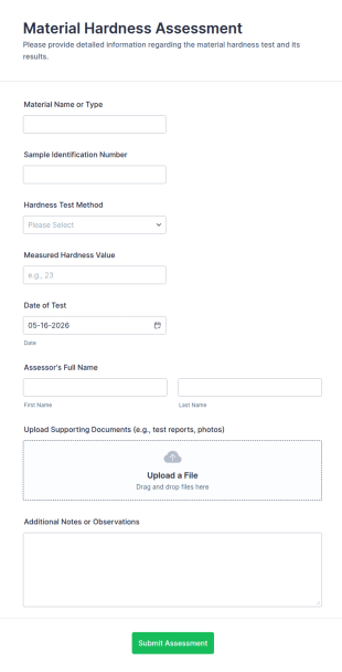 Material Hardness Assessment Form Template