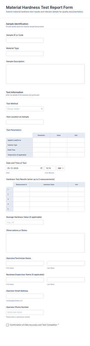 Material Hardness Test Report Form Template