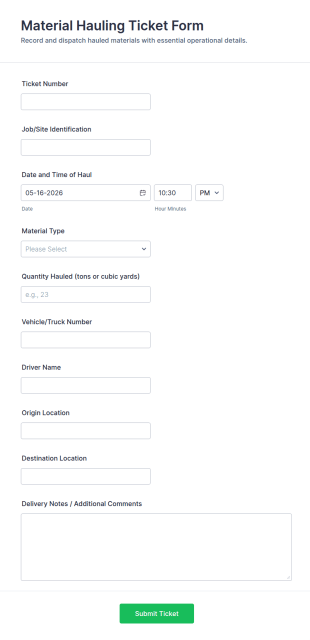 Material Hauling Ticket Form Template