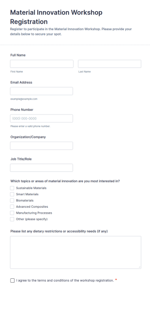 Material Innovation Workshop Registration Form Template