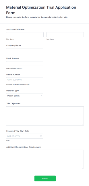 Material Optimization Trial Application Form Template