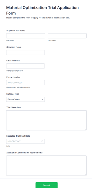 Material Optimization Trial Application Form Template