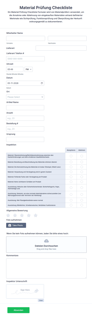 Material Prüfung Checkliste