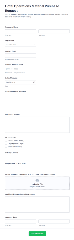 Material Purchase Request Form For Hotel Operations