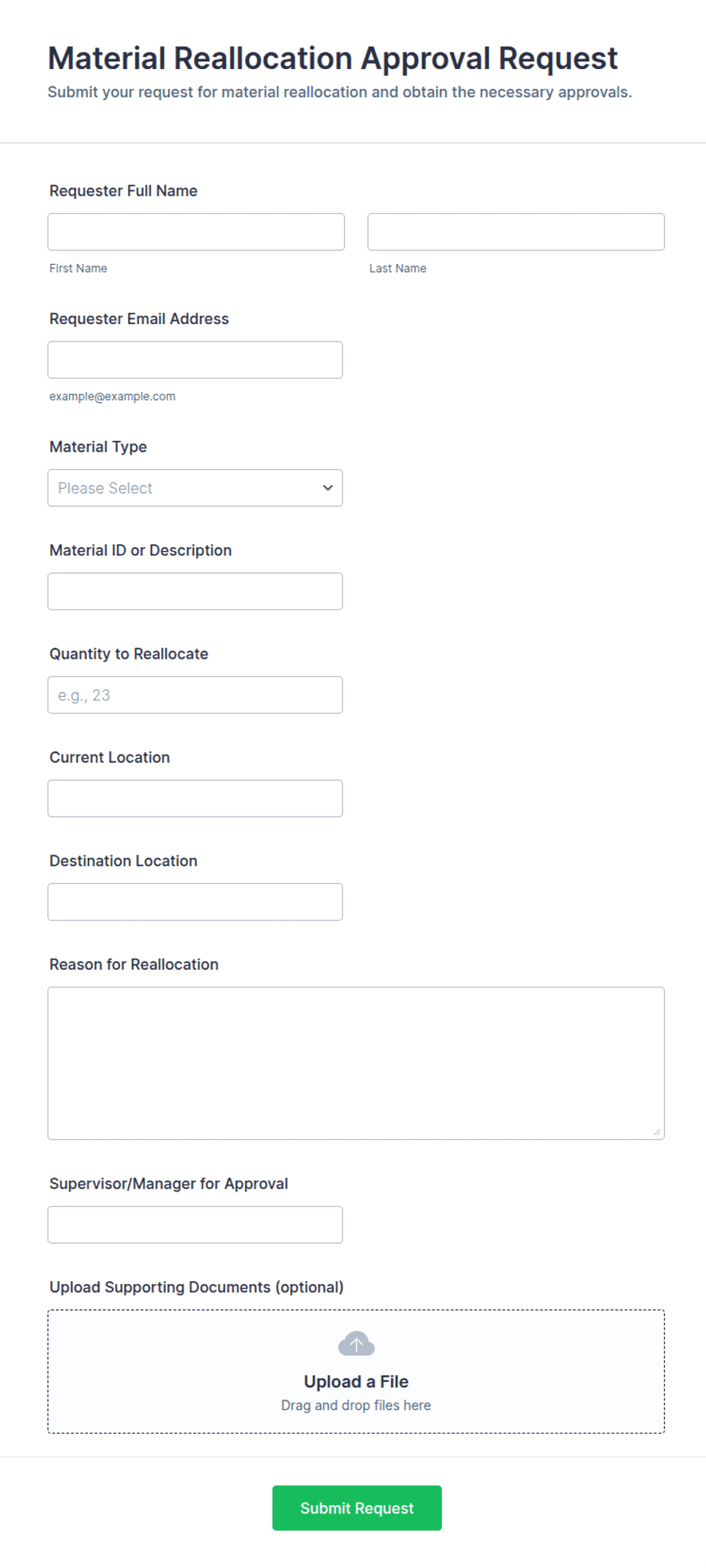 Material Relocation Form Material Reallocation Approval Request Form Template | Jotform