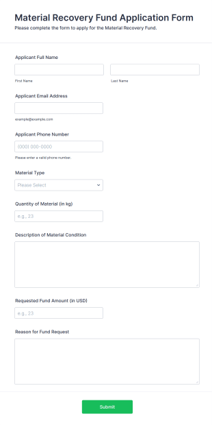 Material Recovery Fund Application Form Form Template
