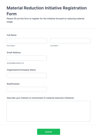 Material Reduction Initiative Registration Form Template