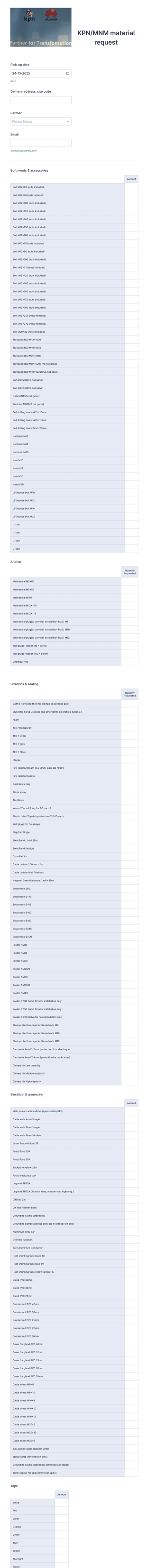 Telecom Project Material Request Form Template