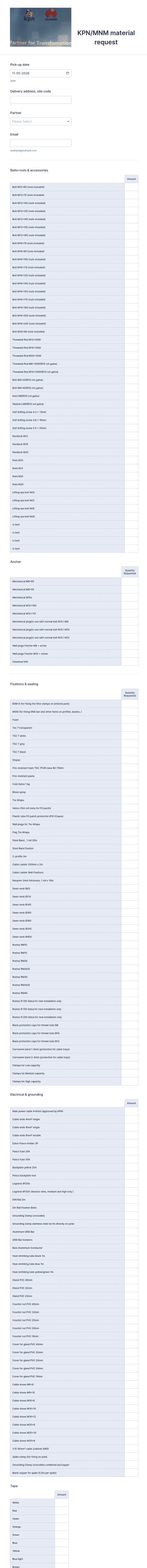 Telecom Project Material Request Form Template