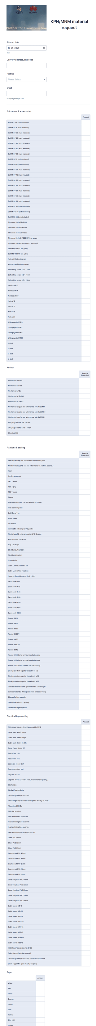 Telecom Project Material Request Form Template
