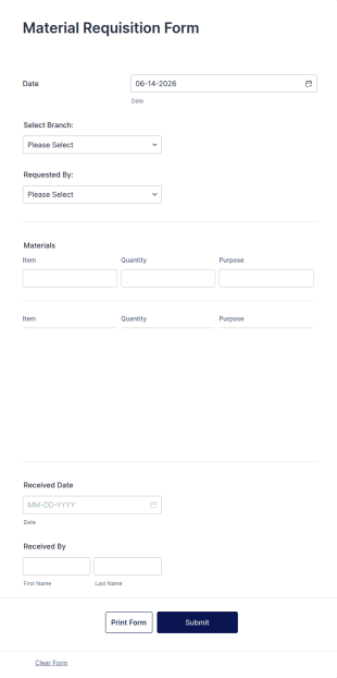 Material Requisition Form Template