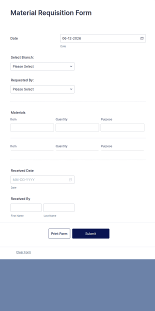 Material Requisition Form Template