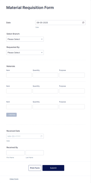 Material Requisition Form Template