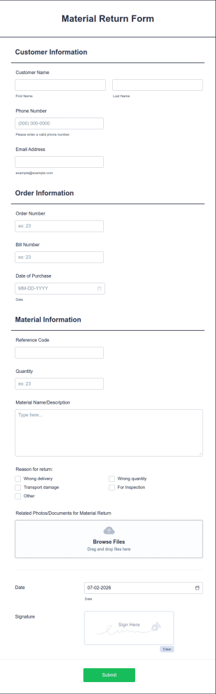 Material Return Form Template