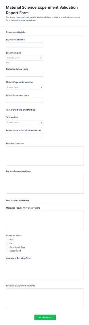 Material Science Experiment Validation Report Form Template