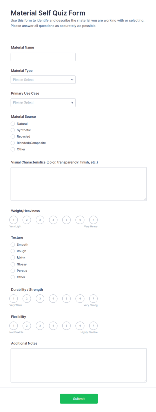 Material Self Quiz Form Template