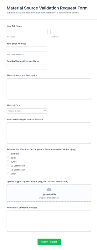 Material Source Validation Request Form Template